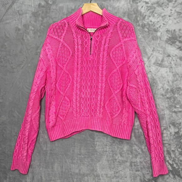 Lucky Brand Sweater Womens Small Pink Washed Cable Knit Quarter Zip Pullover - Picture 1 of 10